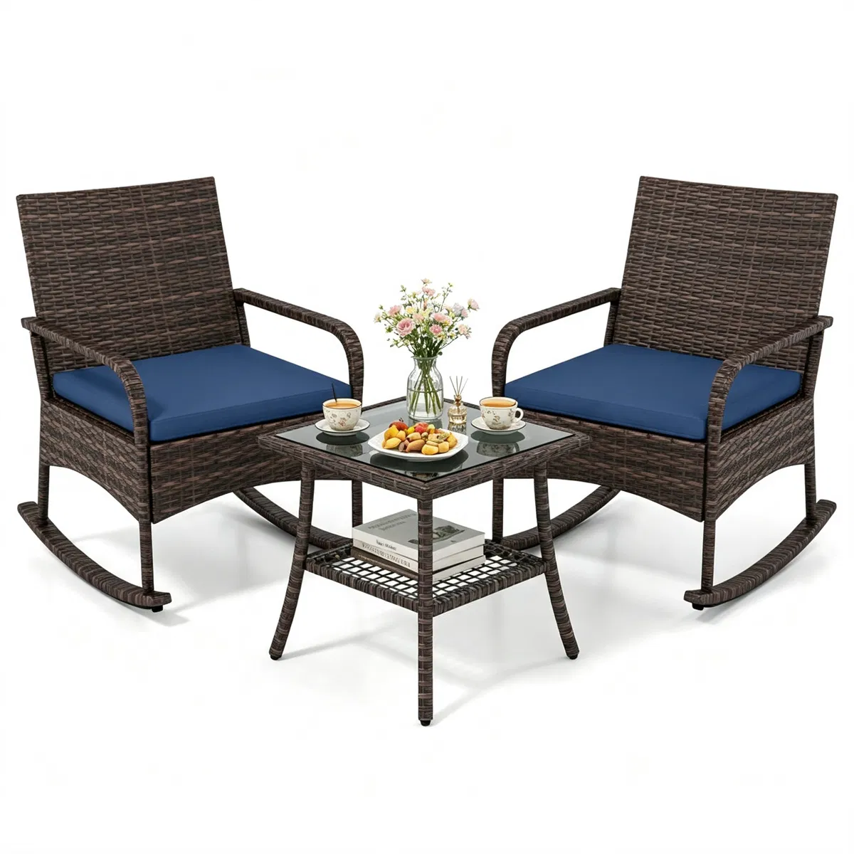 PE Wicker Rocking Chair Set