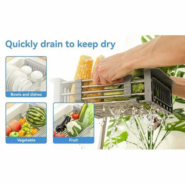 Adjustable Immersion Sink Dish Drying Rack With Stainless Steel Drain Basket - Portable And Retractable Space-Saving Fruit And Vegetable Solution(UPS/UPS logistics delivery supports self-pickup)-22
