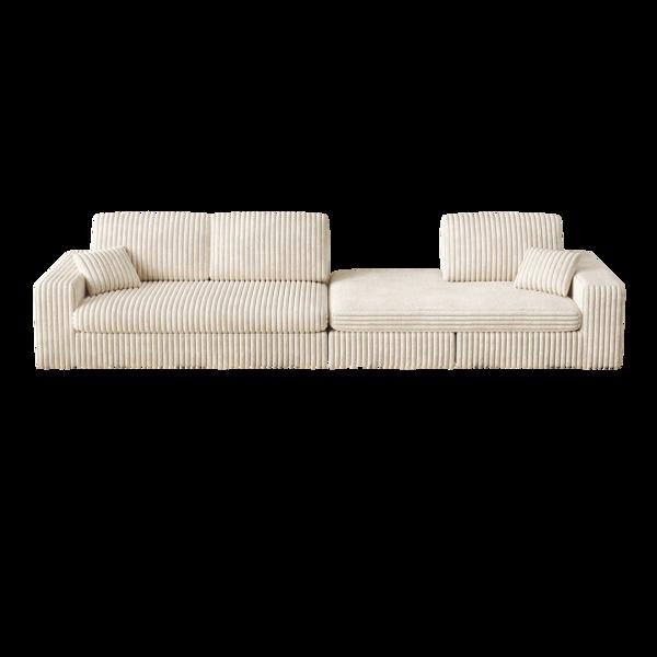 114.5'Modern Corduroy Modular foam Sofa, Recliner Seat reversible Sofa, 2in1 Sofa with Recliner and L-Shaped Sofa Combination with Three Cushion Neck Pillow Combination and Two Throw Pillows 2 package-29