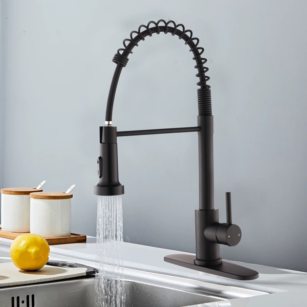 Kitchen Faucet with Pull Down Sprayer Industrial 1 Handle 1 Hole Or 3 Hole Faucet for Farmhouse Camper Laundry Utility Rv Wet Bar Sinks, Stainless Steel, Matte Black[Unable to ship on weekends,usps/fe-10