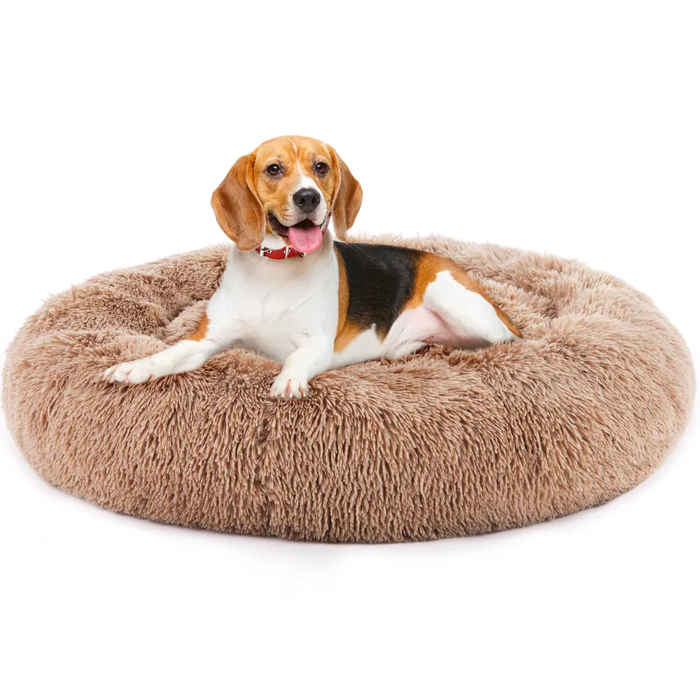 24 Inch Anti-Slip Round Fluffy Plush Faux Fur Cat Bed, Fits up to 25 lbs Pets - Default
