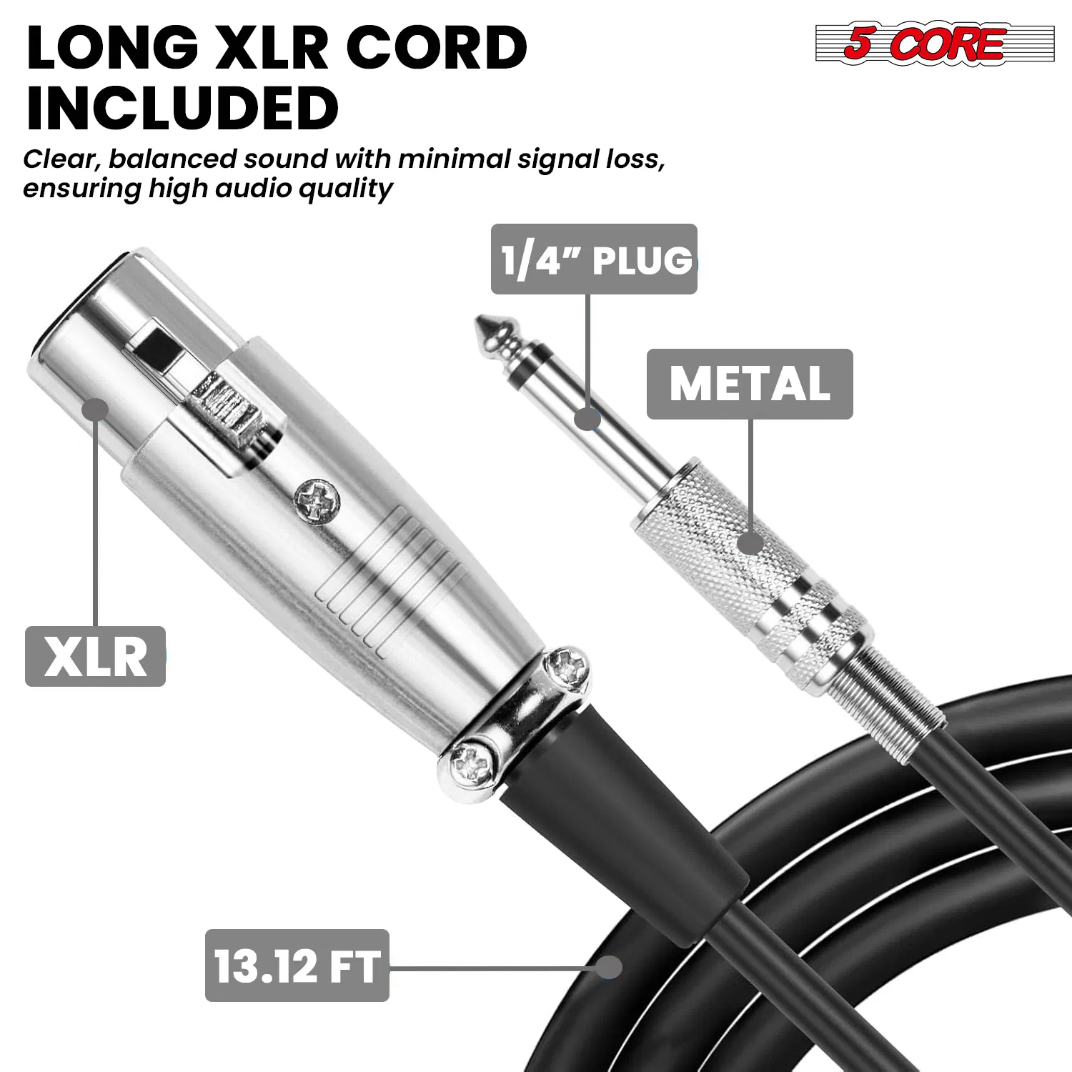 5 CORE Professional Dynamic Vocal Microphone Neodymium Cardioid Unidirectional Handheld Mic for Singing Karaoke Steel Mesh Grille Metal Body With ON Off Switch + 16ft Detachable Cable + Clip + Bag image 12