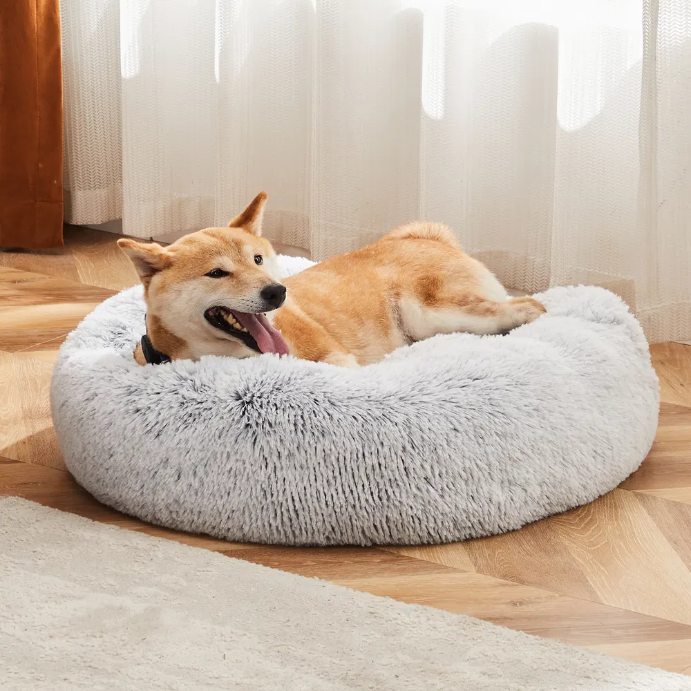 24 Inch Anti-Slip Round Fluffy Plush Faux Fur Cat Bed, Fits up to 25 lbs Pets - Default