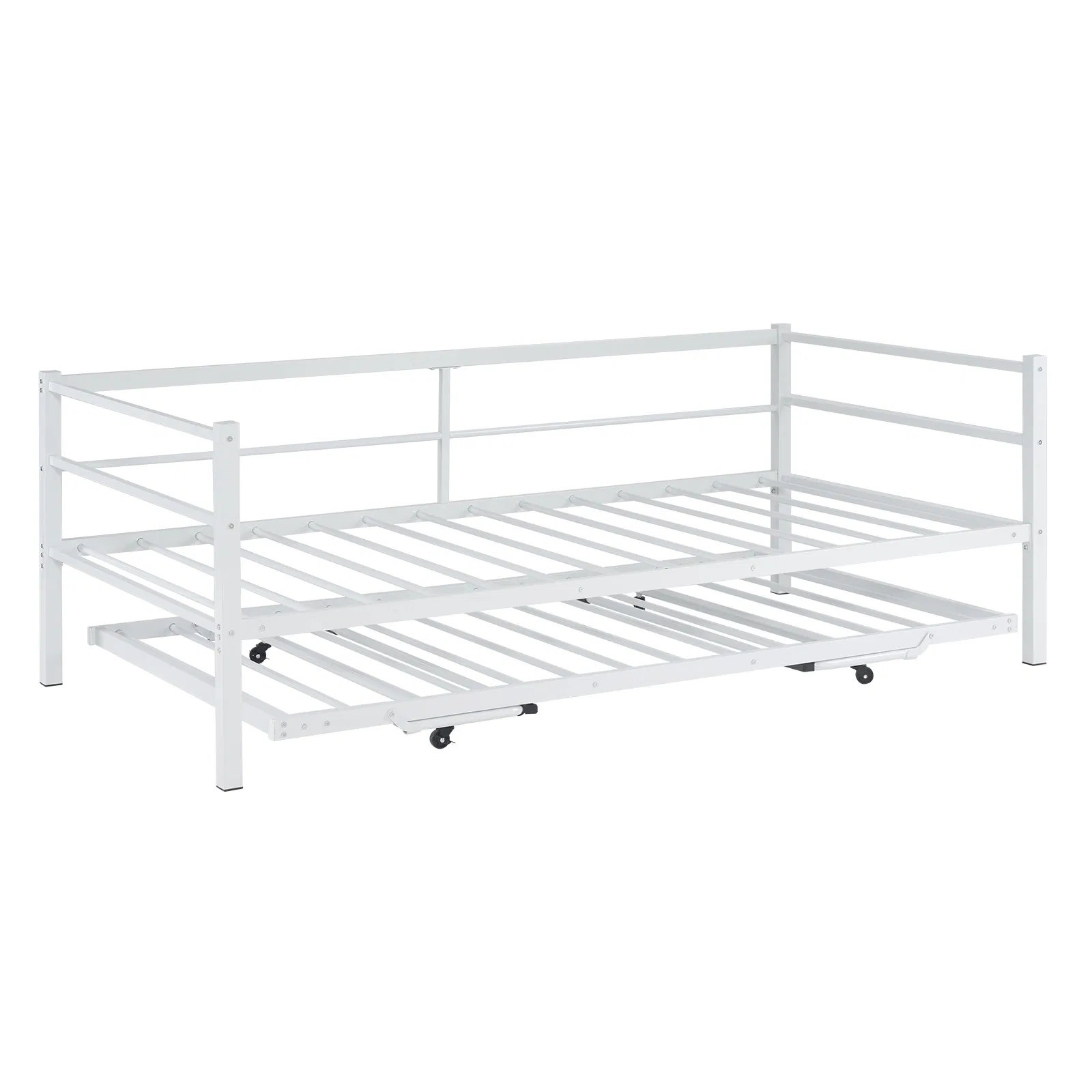 White Twin Size Metal Sofa Bed - Convertible Daybed with Pull-Out Trundle , Multi-Functional for Small… image 4