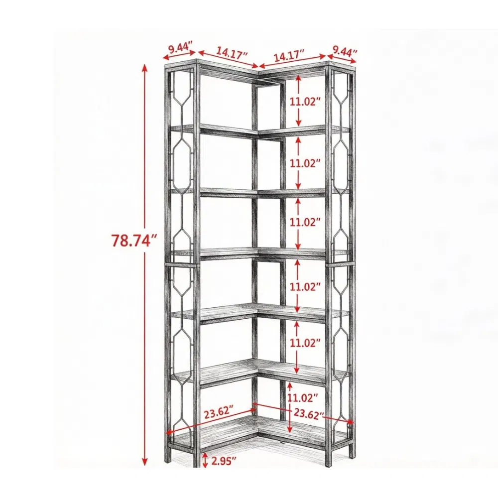Corner Bookshelf with Adjustable Feet, picture 4 of 5