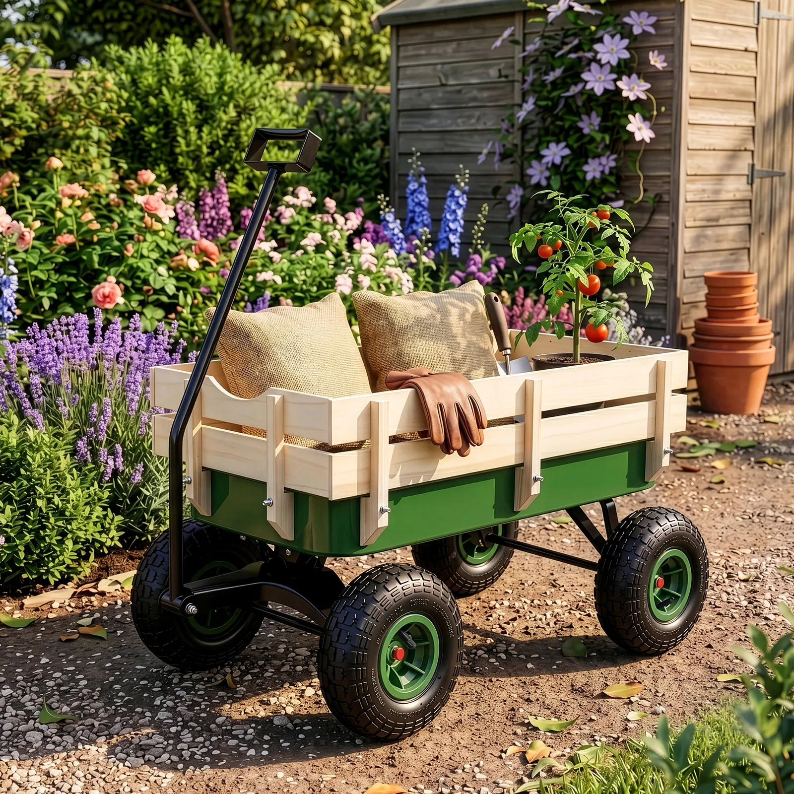Heavy Duty Steel Wooden Side Support Cargo Wagon with 10" All-Terrain Air Tires, Up to 220lb Load… image 6