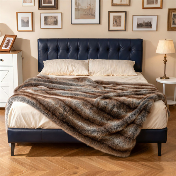 Brown Taupe 780GSM Faux Fox Fur Throw Blanket 60