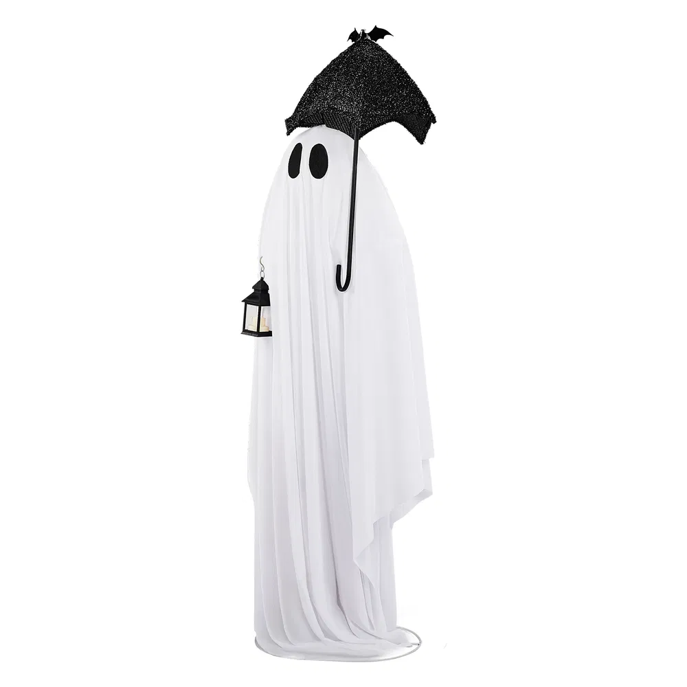 5ft Black & White Umbrella Ghost Halloween Decoration with 100 Warm White LED Wire Lights, 30V 3.6W…