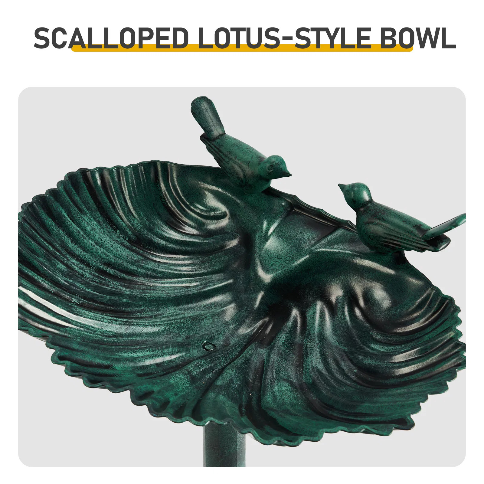 50*36*81cm Dark Green Resin Bird Bath With Shell Edge & 1.4W Solar Fountain image 6