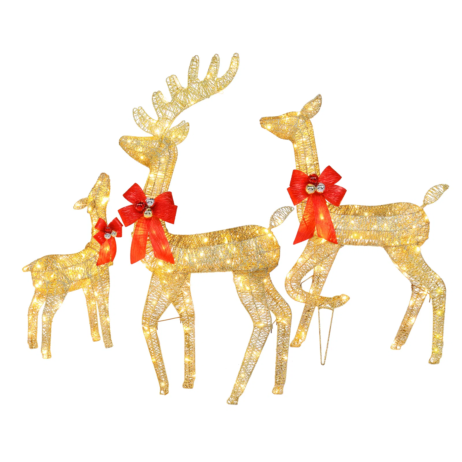 3pcs 54*20*122cm 30.00V 3.60W Family Elk Golden Iron Frame Cotton Thread Green Onion Powder Courtyard Elk Decoration image 5