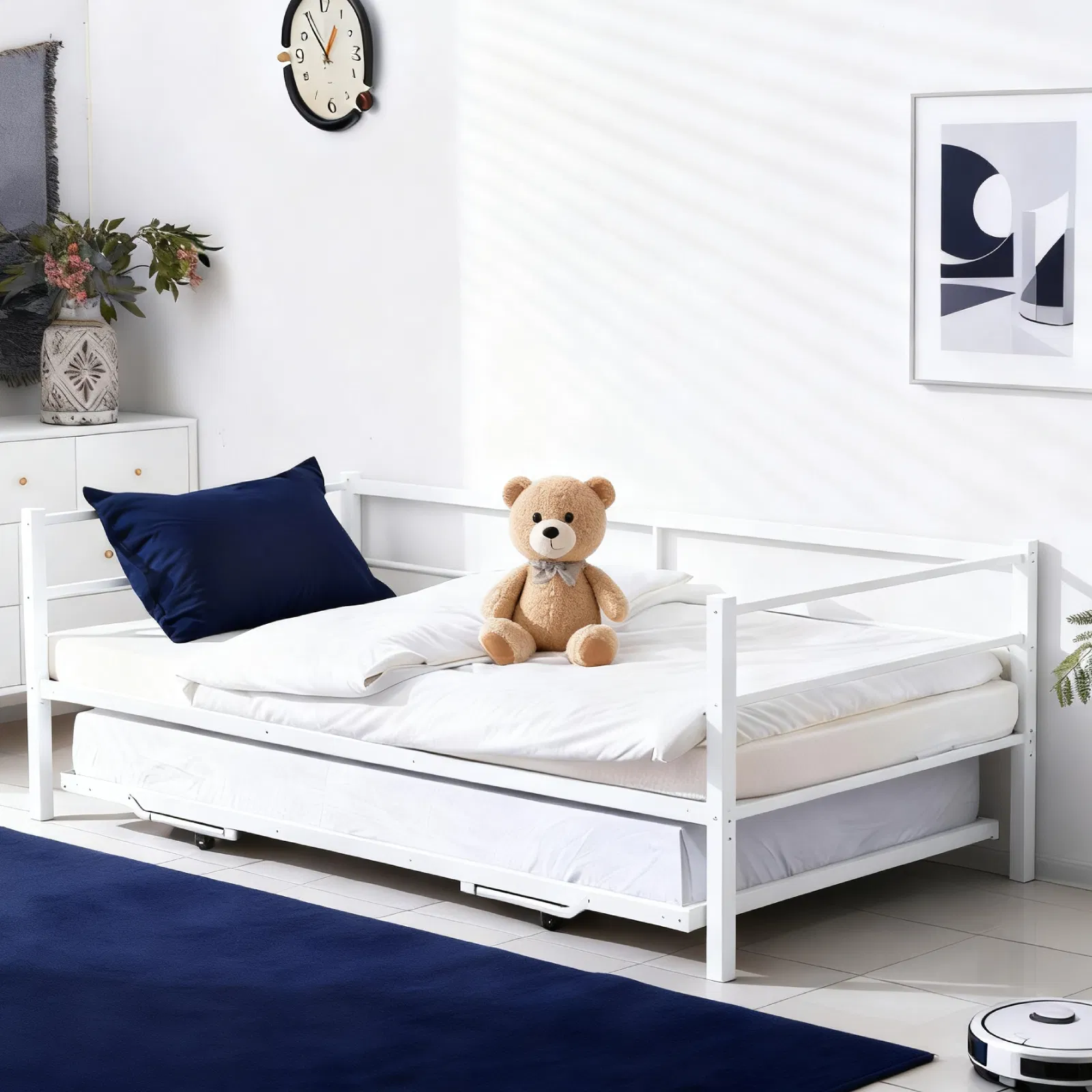 White Twin Size Metal Sofa Bed - Convertible Daybed with Pull-Out Trundle , Multi-Functional for Small… image 7