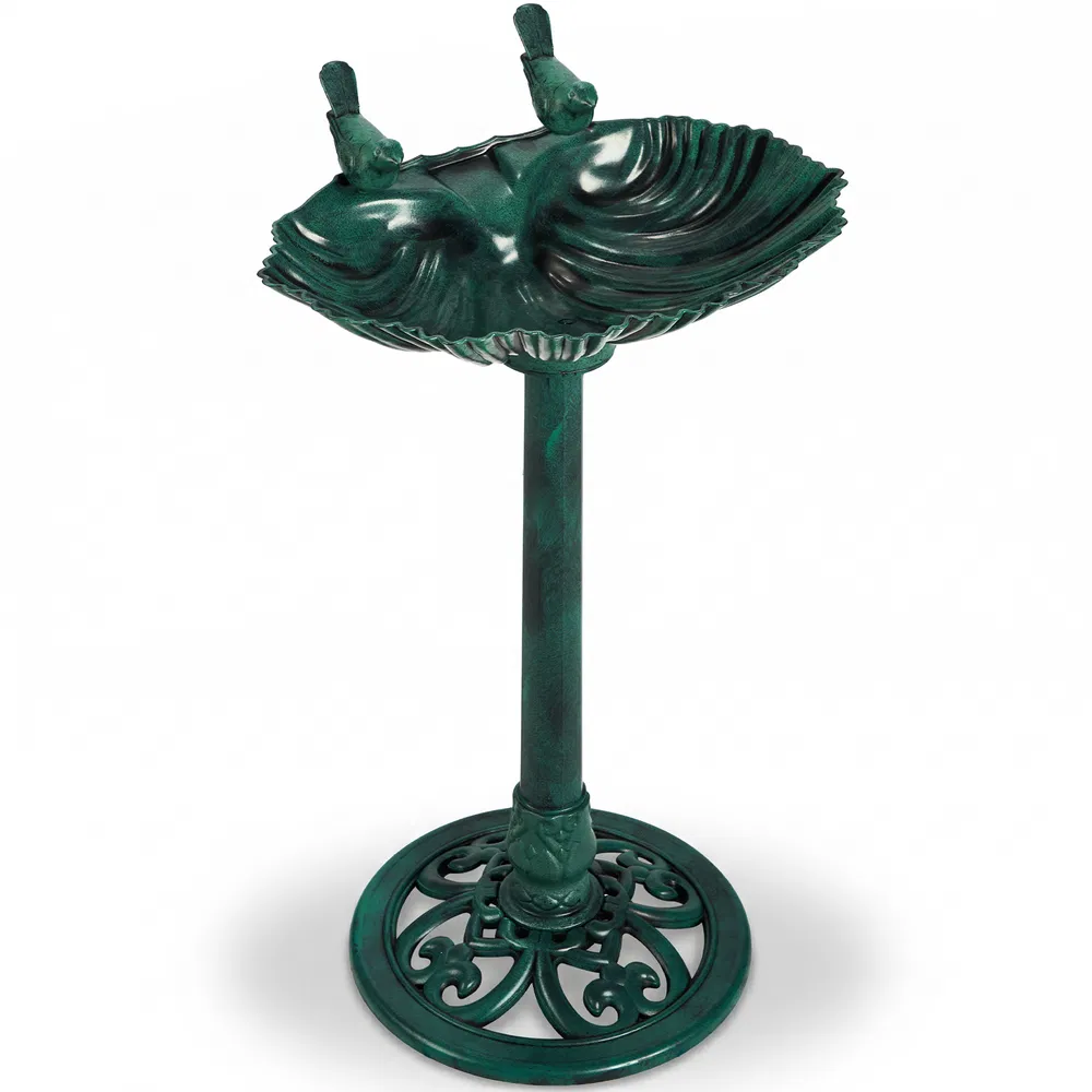 50*36*81cm Dark Green Resin Bird Bath With Shell Edge & 1.4W Solar Fountain image 12