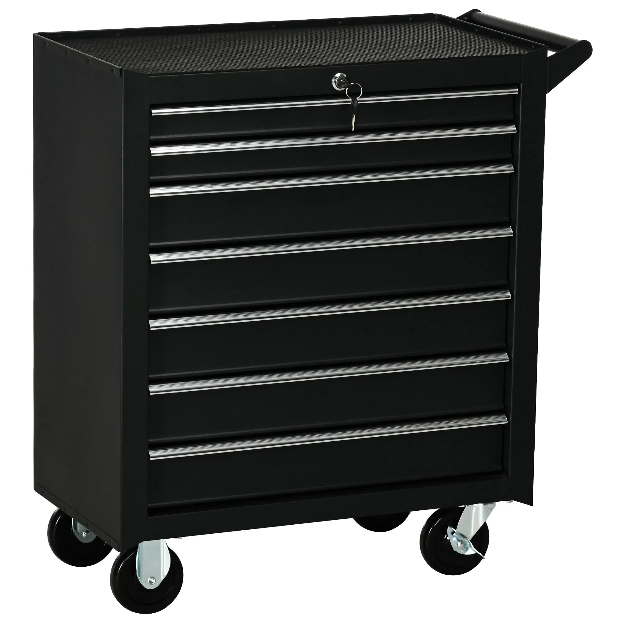 Tool Chest with 7 Lockable Drawers, Mobile Storage Organizer with Handle, Ideal for Workshop, Mechanics, Garage - Sleek Black