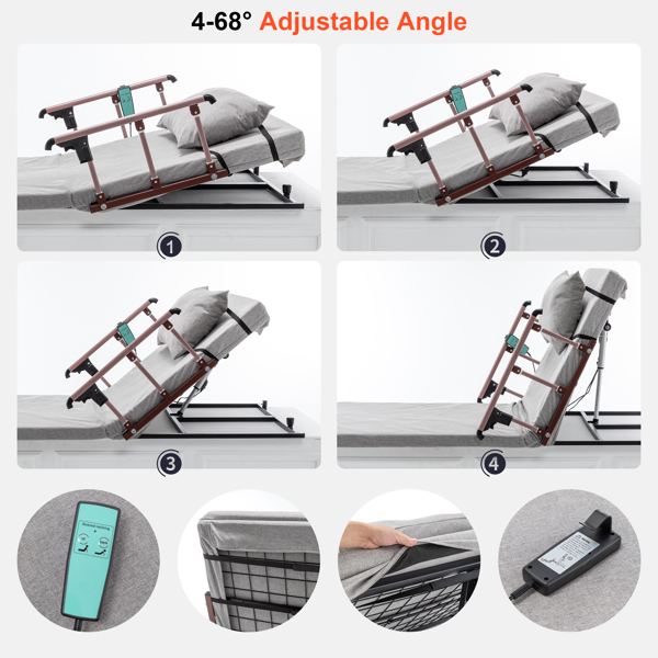 4-68° Upgraded Lifting System Electric Adjustable Bed Backrest with Collapsible Safety Rails, Remote Control, 300 lbs Capacity, Ideal for Elderly, Pregnancy, Patients, Handicap, Home Hospital Care-13