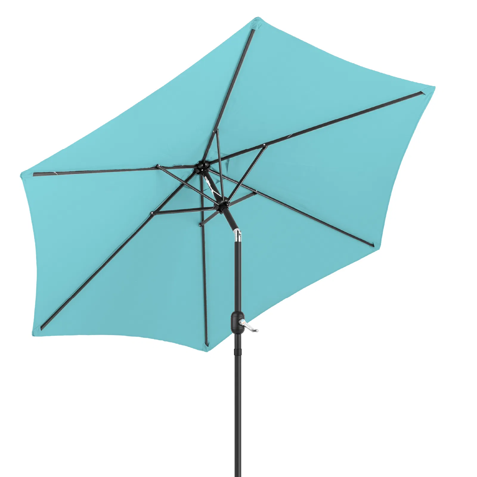 9ft Patio Umbrella, Outdoor Market Umbrella with Push Button Tilt, Crank Handle, 6 Sturdy Iron Ribs, UPF 50+ Waterproof Polyester Canopy, KD Design for Garden, Deck, Backyard, Poolside, Sky Blue image 6