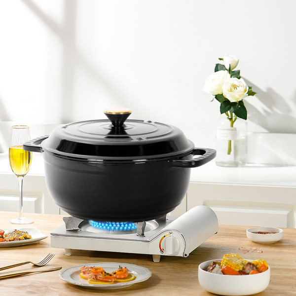 6QT Cast Iron Dutch Oven with Lid – Black Enamel Cooking Pot for Stovetop, Oven, Camping – Includes 2 Silicone Heat-Resistant Gloves-25
