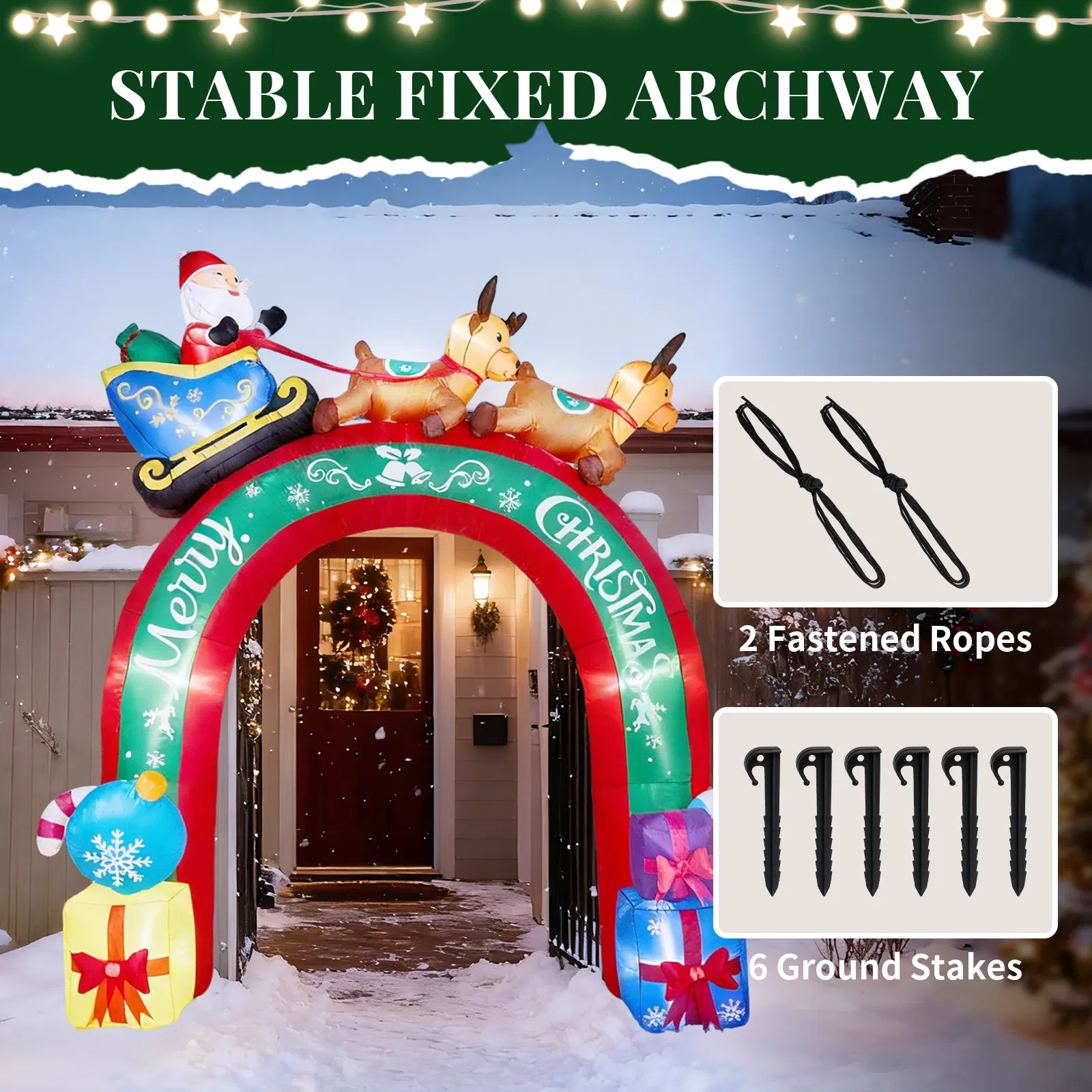 10FT Lighted Christmas Inflatable Archway, Inflatable Arch with Reindeer Pulling Santa's Sleigh, Blow Up… image 5