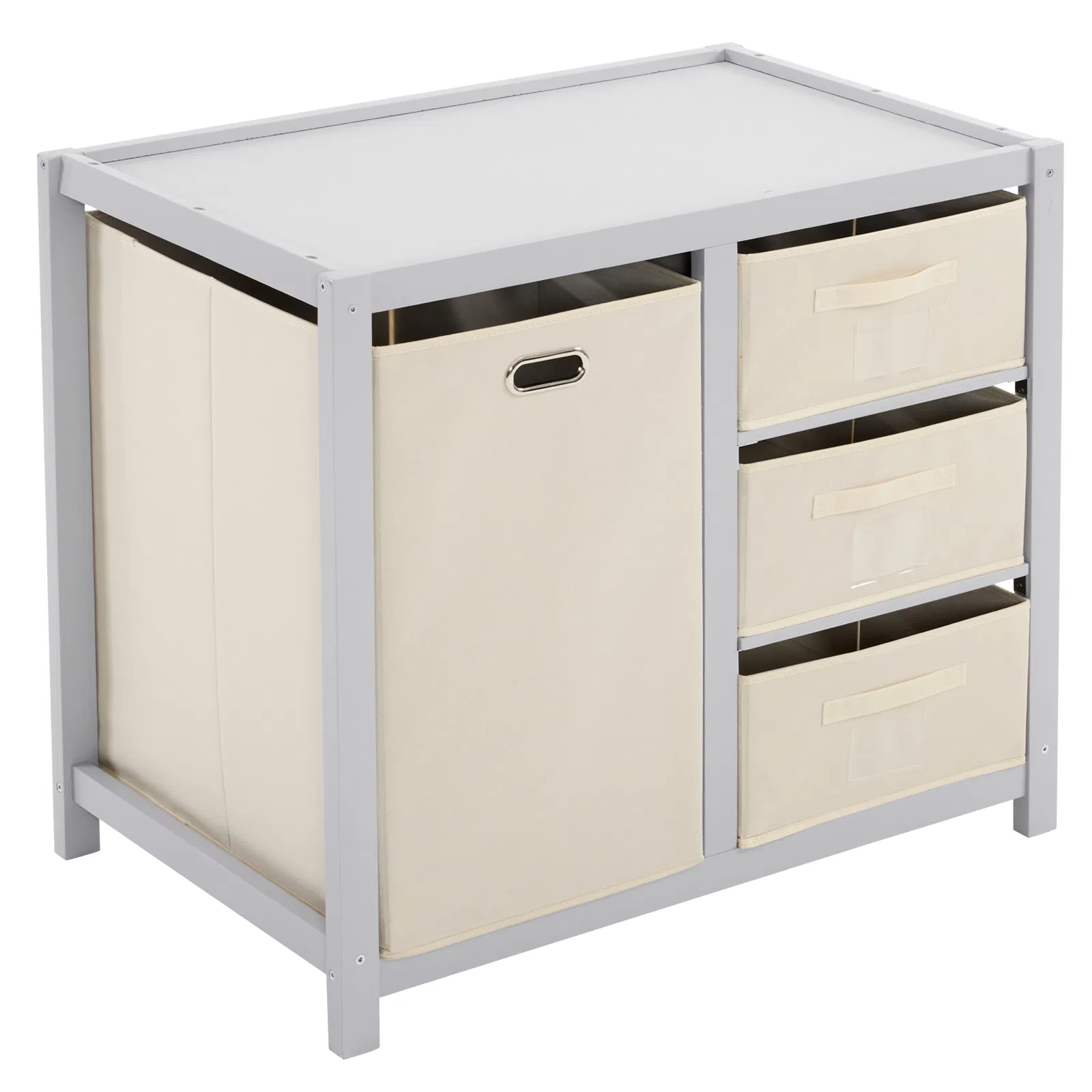 Gray painted pine wood frame children's bed with removable top, 87*53*87.5cm, includes 3 fabric drawers… image 4