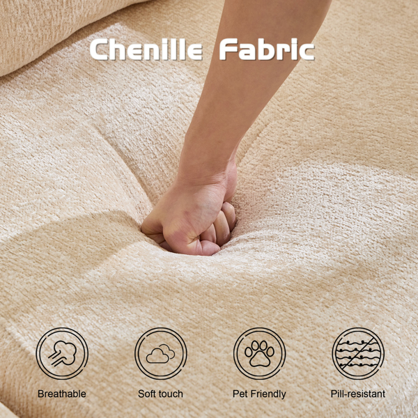 Compression Sofa,Convertible Floor Sofa Bed with Fixed-Shape Frame, Loveseats Boneless Modular Sectional Sofa,No Assembly Required,Chenille fabric,for Living Room Bedroom,Beige-17