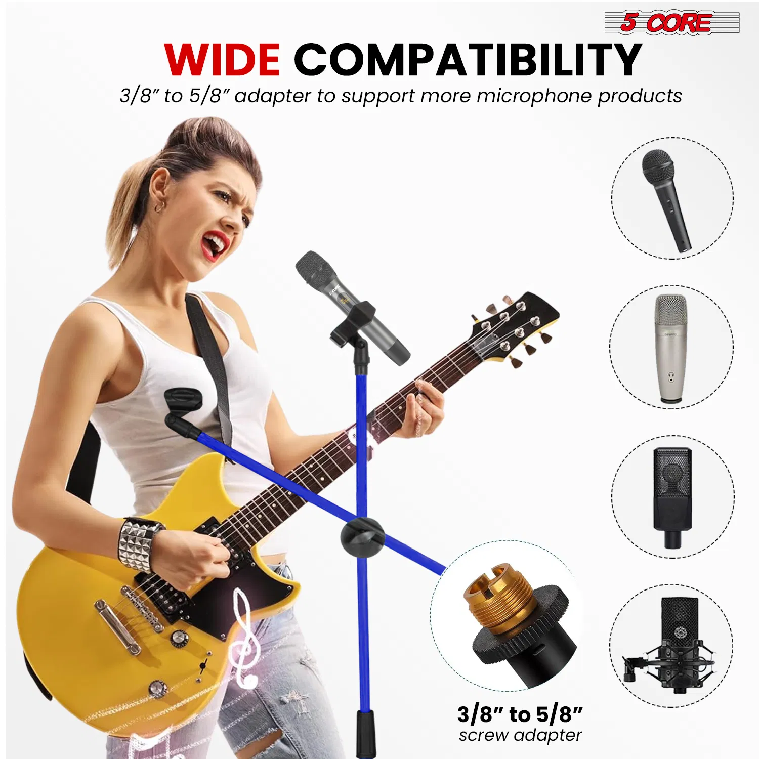 5 Core Mic Stand Floor Height Adjustable Tripod Microphone Stands w Extending Telescoping Boom Arm - MS DBL G image 8