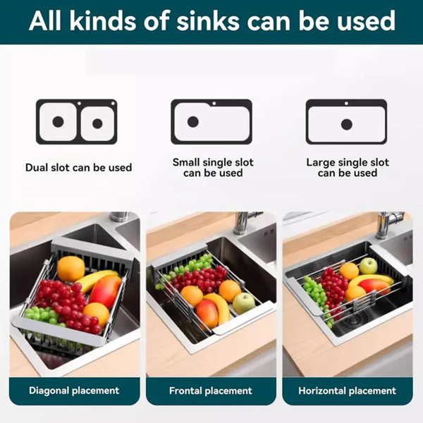 Adjustable Immersion Sink Dish Drying Rack With Stainless Steel Drain Basket - Portable And Retractable Space-Saving Fruit And Vegetable Solution(UPS/UPS logistics delivery supports self-pickup)-20