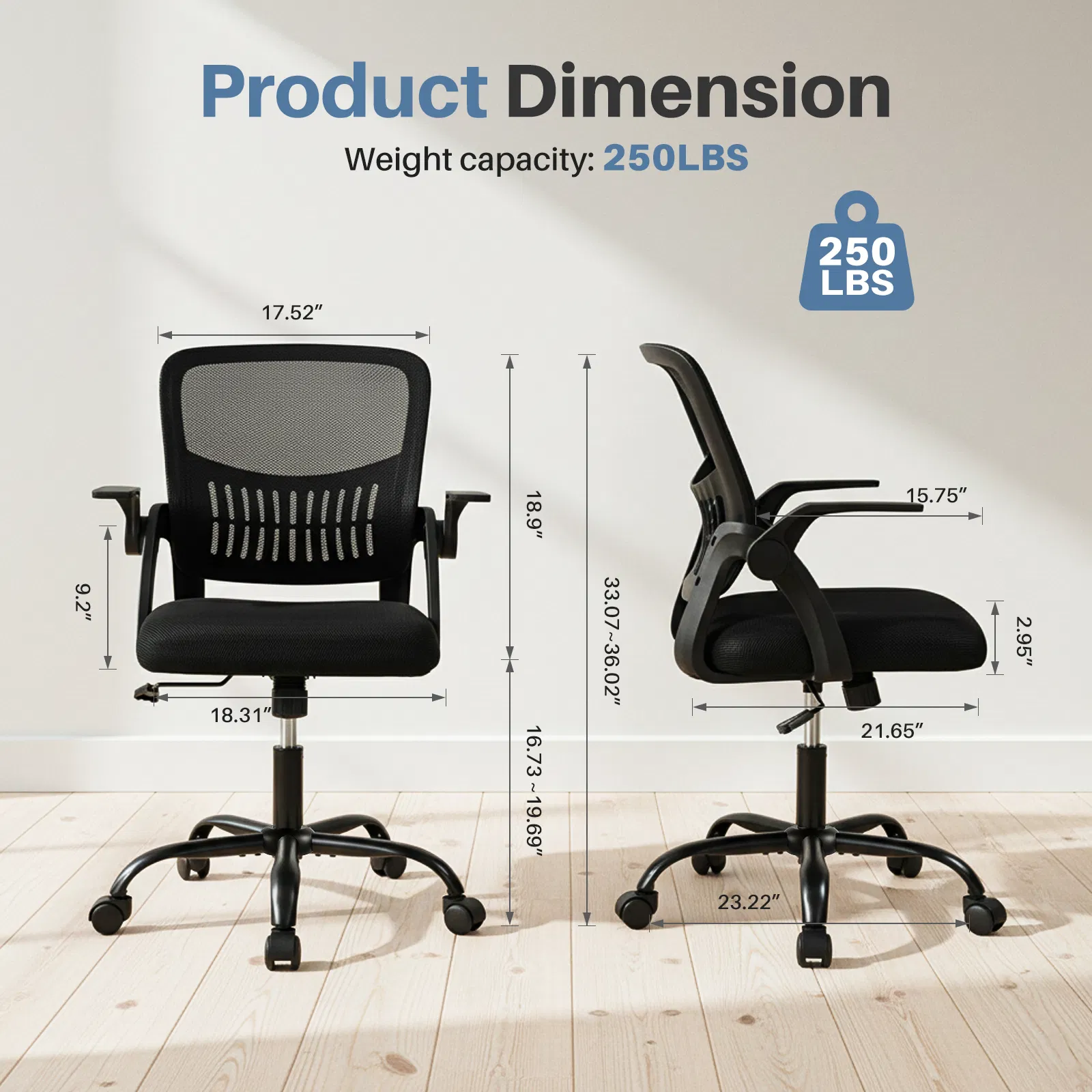 Ergonomic Office Seating - Mid-Back Desk Chairs Featuring Adjustable Height, Swivel Functionality, Flip-Up Armrests, And Lumbar Support, Designed with Breathable Mesh for Home, Study, Or Work Use image 6