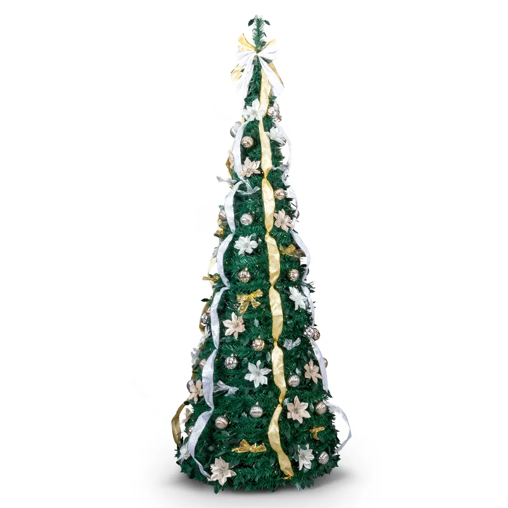 7 FT Fully Decorated Pre-lit Christmas Tree, Pop Up Artificial Xmas Tree with 200 Warm Lights Remote…