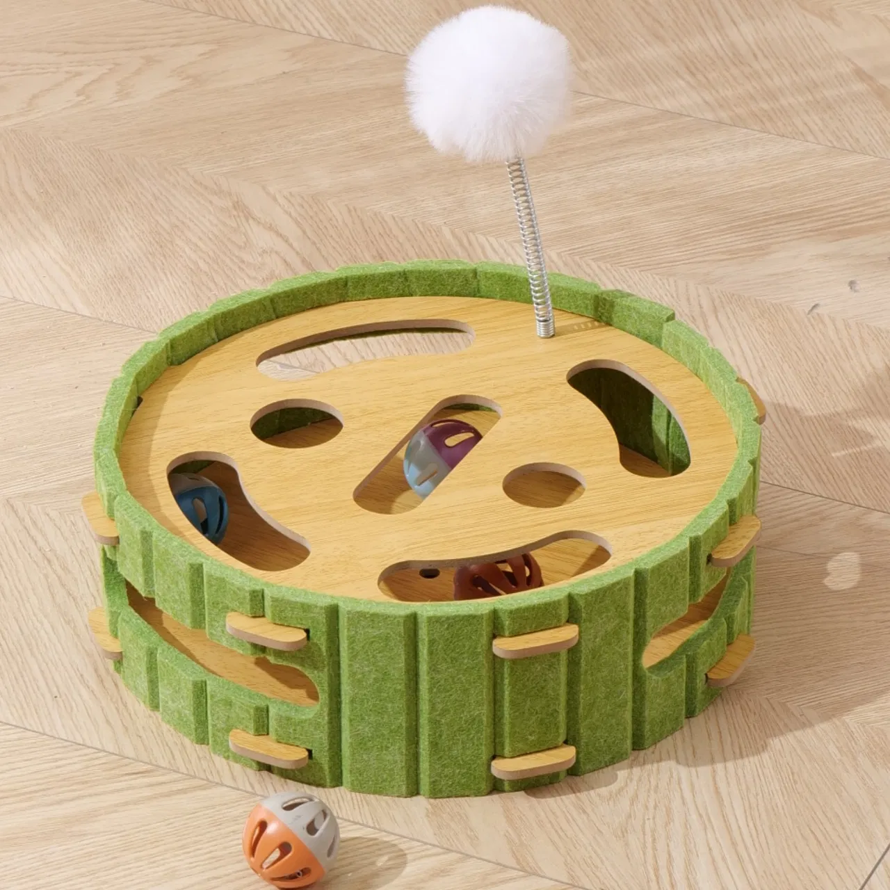 Eco-Friendly Cat Scratcher Toy with Interactive Balls KittenLounge Furniture Protector Multipurpose Cats Play Board forPlaying Clawing Square Design Green & Yellow Felt SisalMaterial Compact Size 30cm