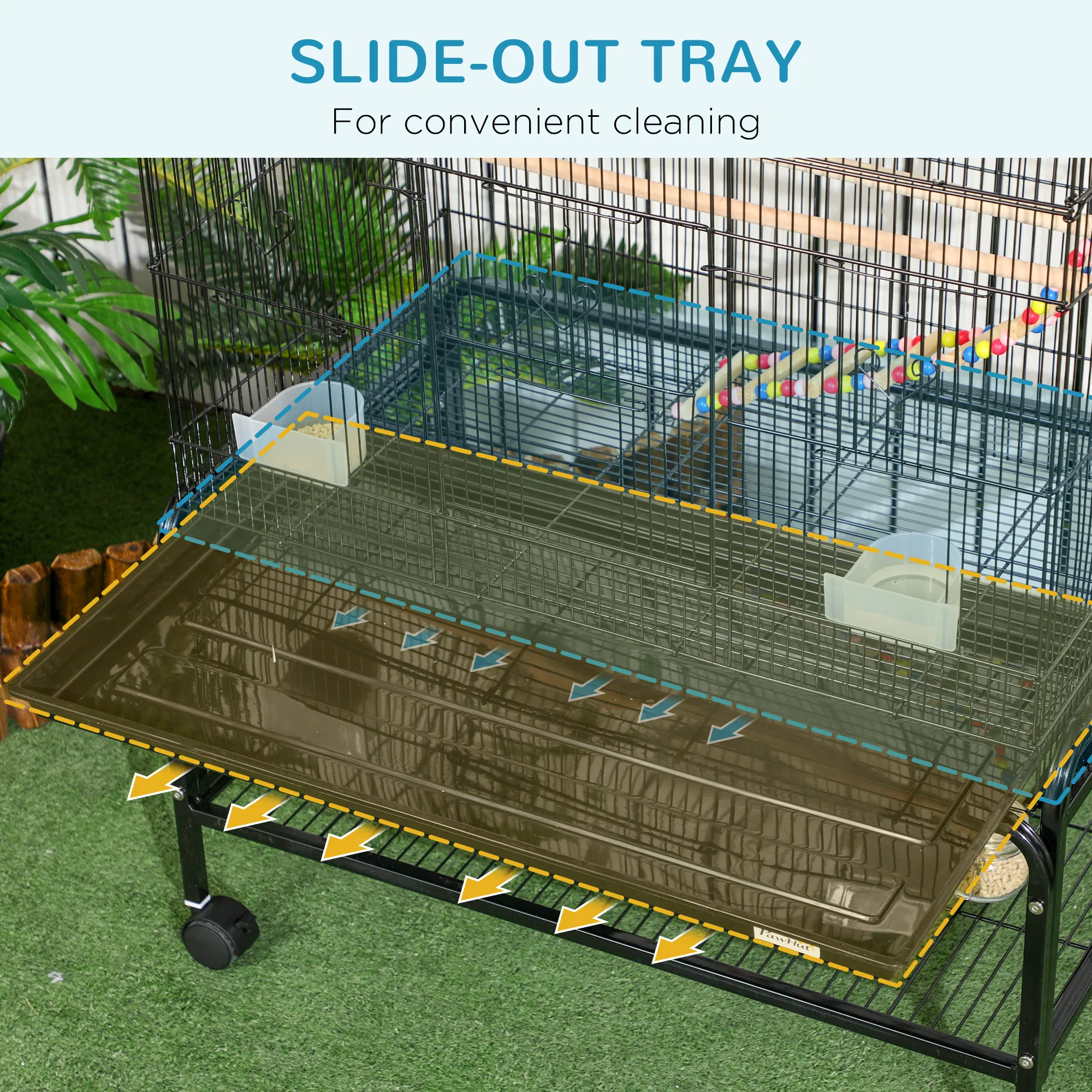 52" Bird Cage with Rolling Stand, Toys, for Budgies Canaries Black