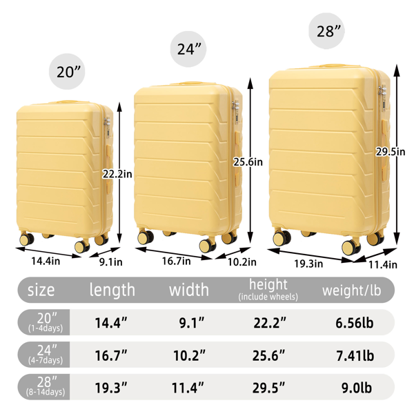 3 in 1 ABS&PC Trolley Box 20in 24in 28in Trolley Box Iron Tie Rod ABSPC Alloy Wine Yellow-19