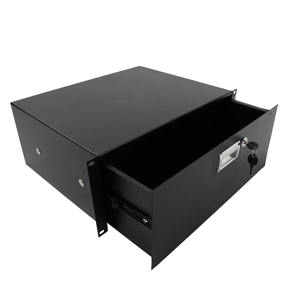 19" 4U Steel Plate DJ Drawer Equipment Cabinet with Keys Black image 13