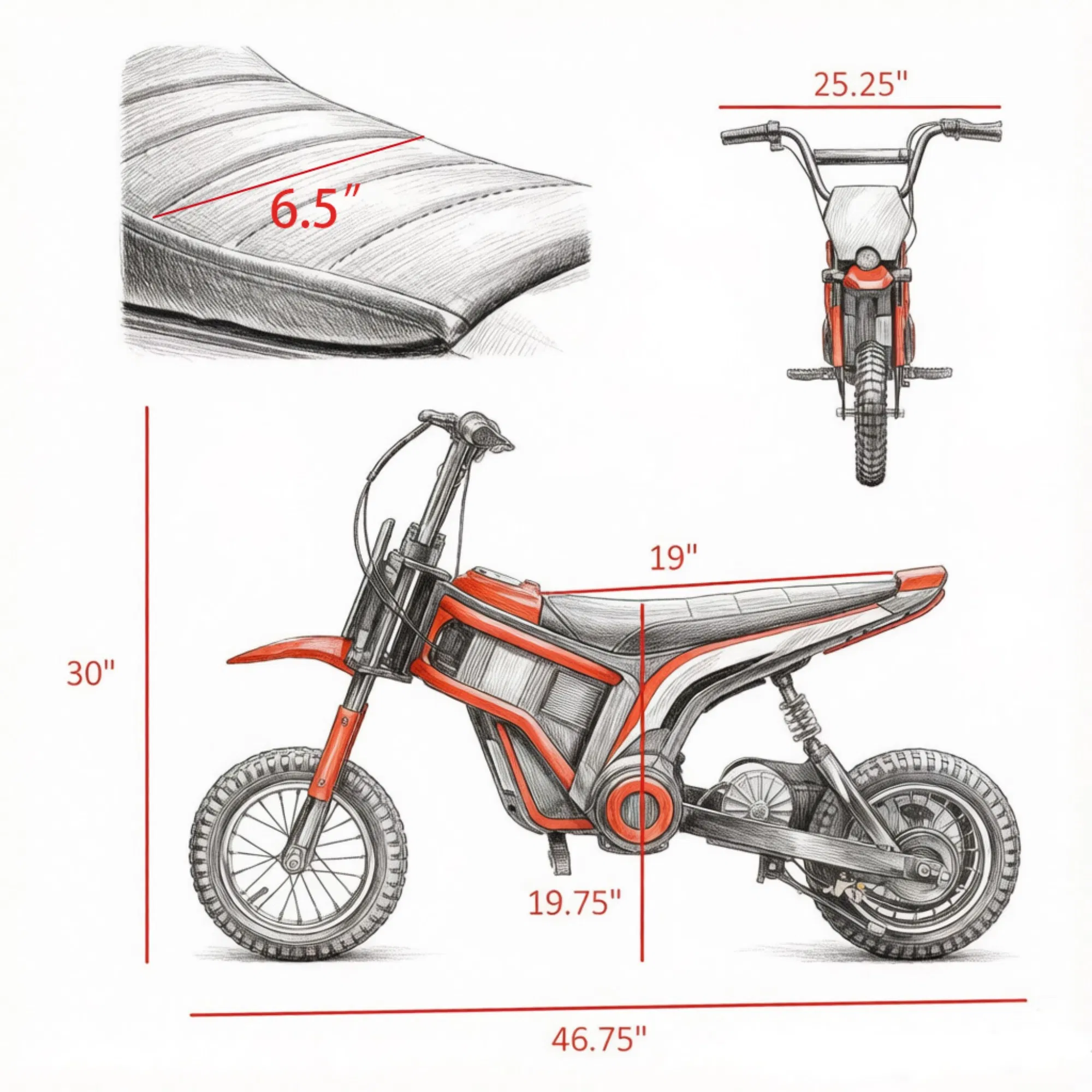 Red 12" Kids Electric Dirt Bike: 24V 350W Motor β photo 8