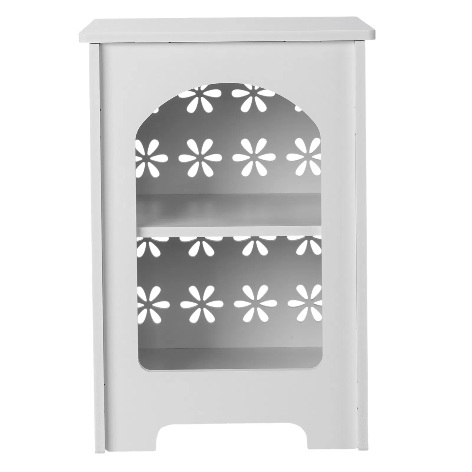 3-Tier Side Table with Storage, Nightstand End Table with Floral Design, Modern Arch Opening Bedside… image 3