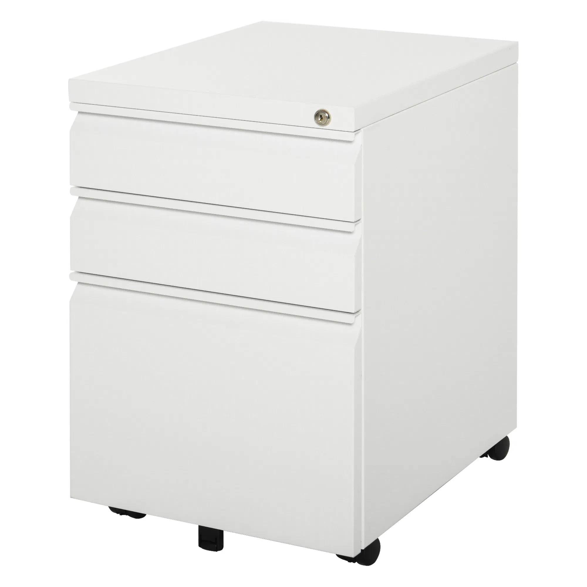 3 Drawer Filing Cabinet, Lockable Office Storage Cabinet on Wheels for Legal, Letter, A4 Files, White