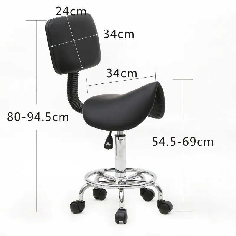 Saddle Shape Adjustable Salon Stool with Back Black image 11