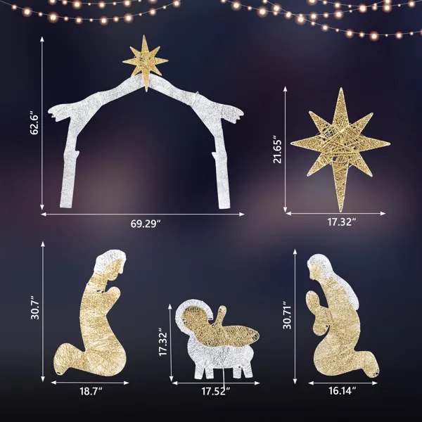 6ft Silver Roof 190LED Lights Nativity Scene Garden Jesus Decoration image 8