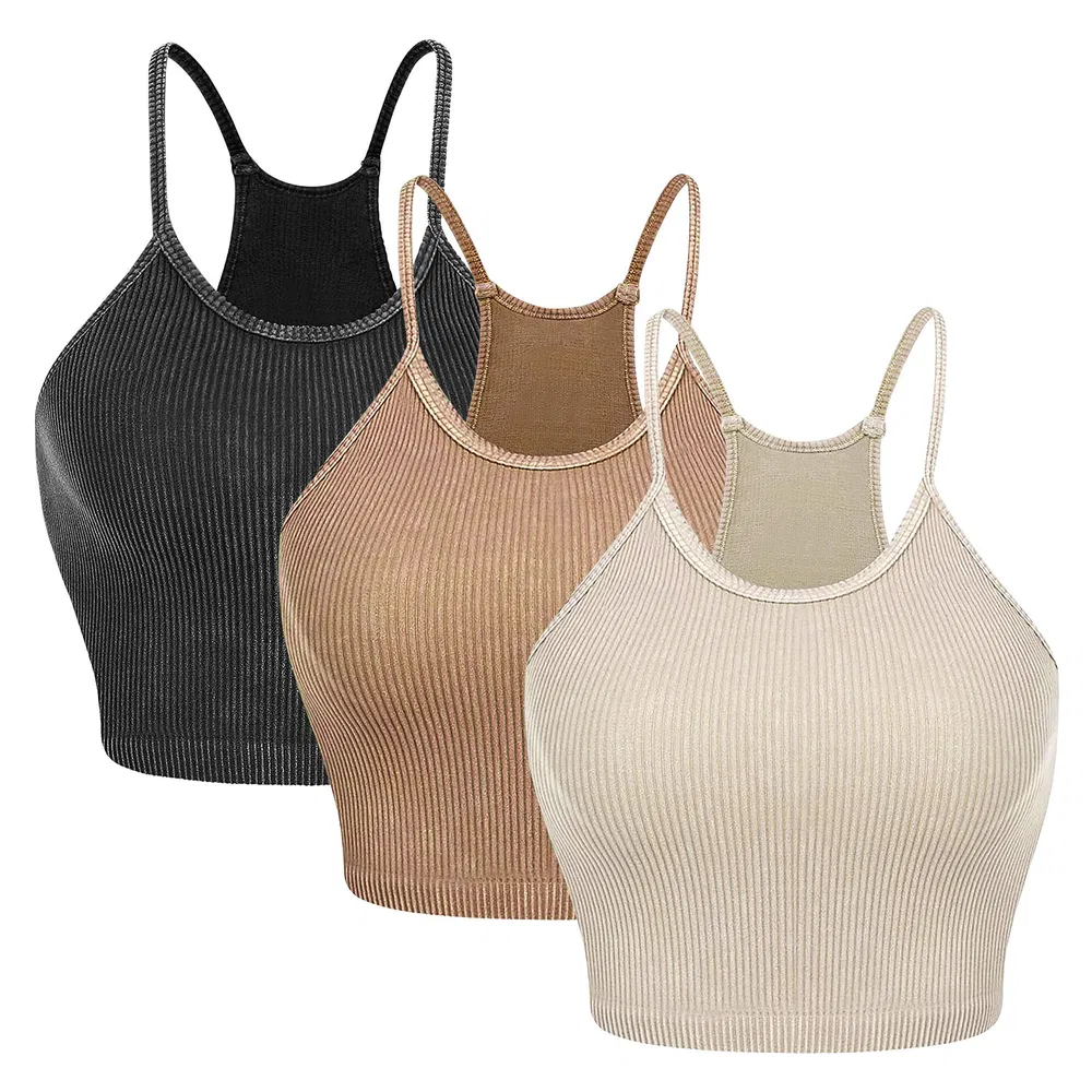 3 Pack Women Crop Basic Tank Top Ribbed Knit Sleeveless Round Neck 9 Color Machine Wash Summer Crop S to XL image 17