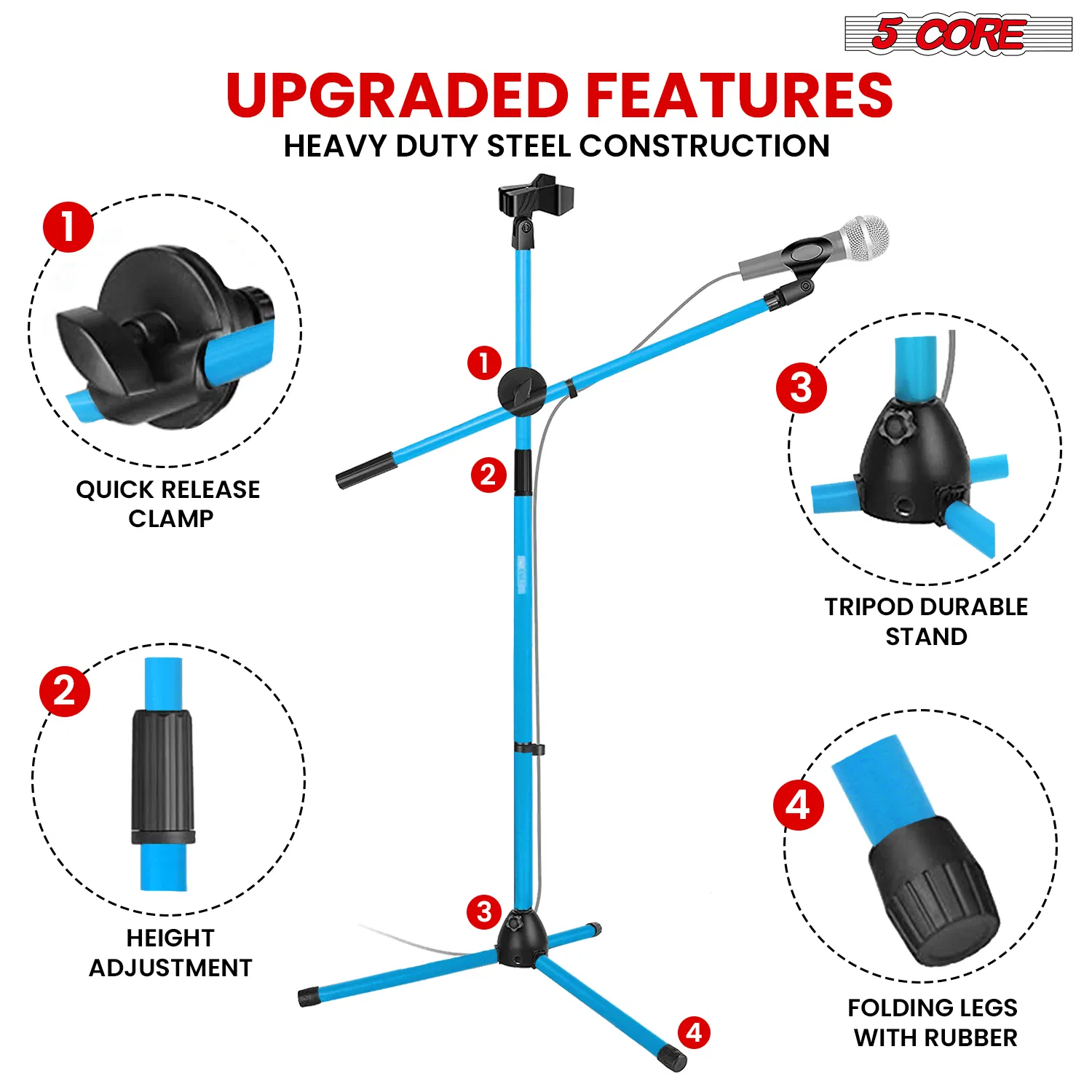 5Core Tripod 4Pcs Mic Stand Adjustable 76" Heavy Duty Floor Microphone Boom Arm image 7