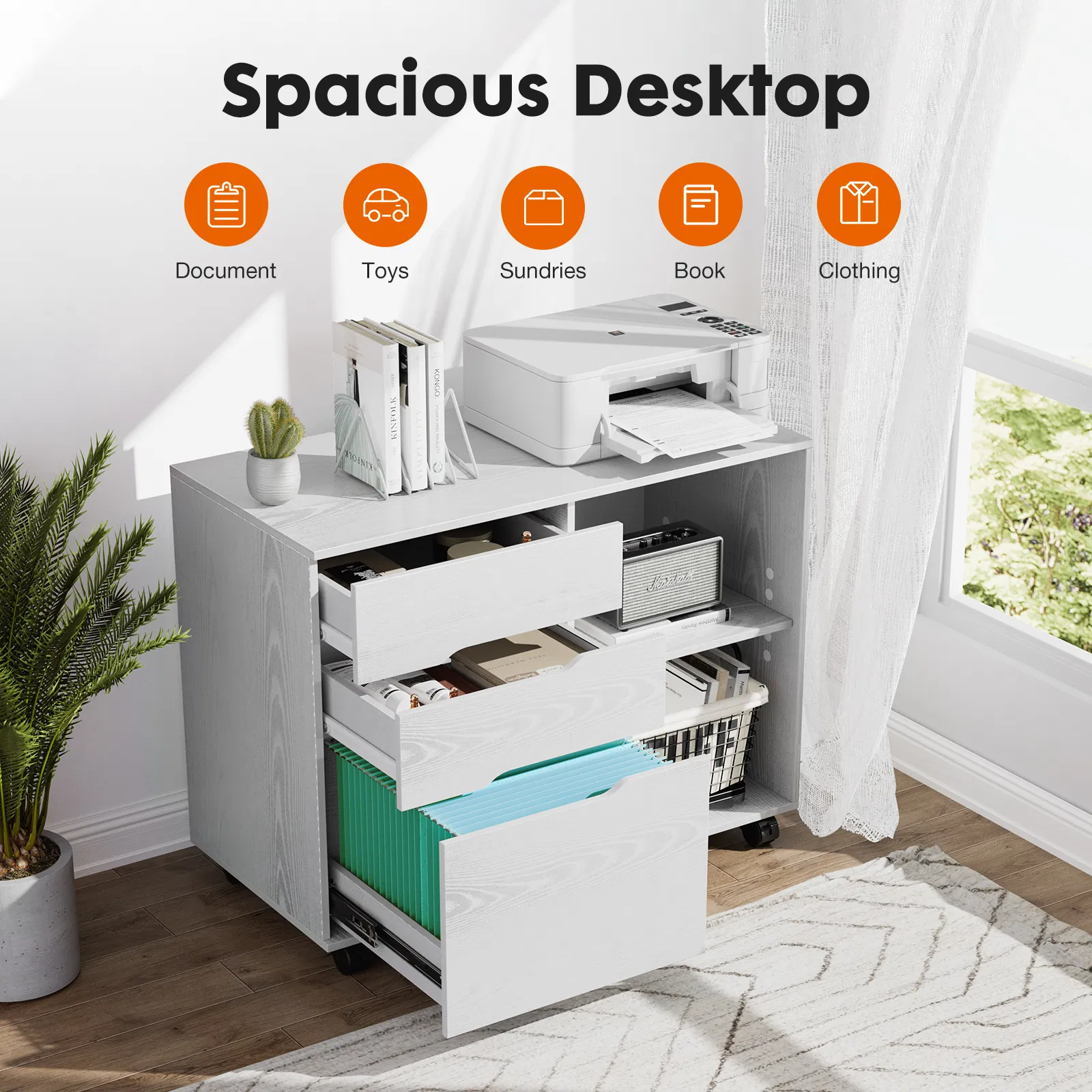 3 Drawer Mobile Rolling Lateral File Cabinet For Home Office And Kids Room image 3