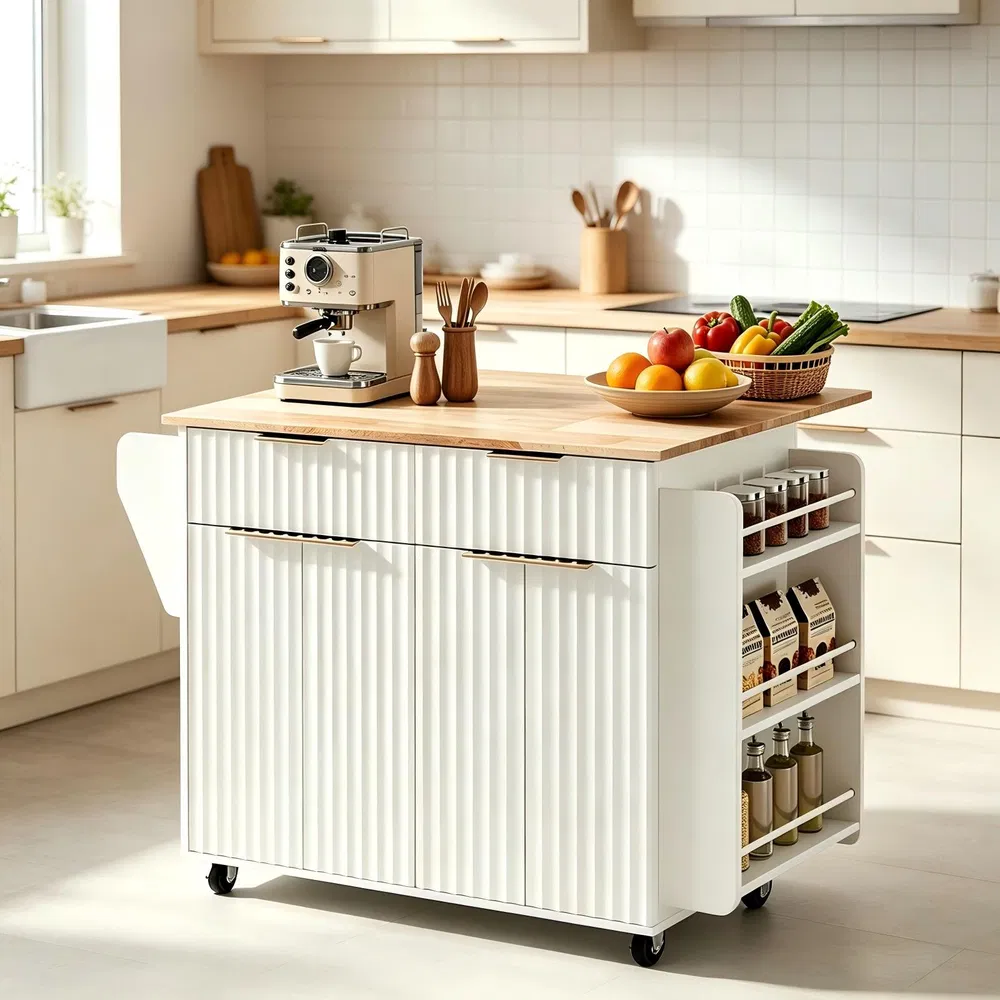 (Do Not Sale on Amazon) 4-Door 2-Drawer Grille Food Cart Champagne Gold Thermoformed Door Panels Bakelite Handles Bakelite Countertop MDF Cabinets and Serving Sideboard 43.07*29.17*32.68in White image 9