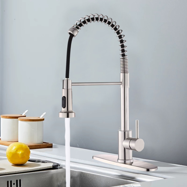 Kitchen Faucet with Pull Down Sprayer Industrial 1 Handle 1 Hole Or 3 Hole Faucet for Farmhouse Camper Laundry Utility Rv Wet Bar Sinks, Stainless Steel, Brushed Nickel[Unable to ship on weekends,usps-10