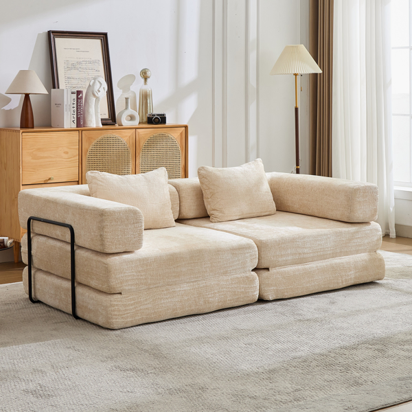 Compression Sofa,Convertible Floor Sofa Bed with Fixed-Shape Frame, Loveseats Boneless Modular Sectional Sofa,No Assembly Required,Chenille fabric,for Living Room Bedroom,Beige-13
