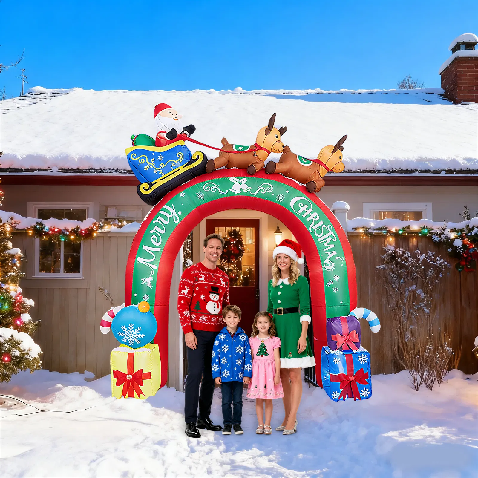 10FT Lighted Christmas Inflatable Archway, Inflatable Arch with Reindeer Pulling Santa's Sleigh, Blow Up… image 4