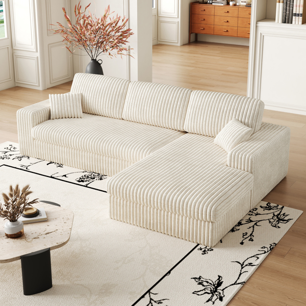 114.5'Modern Corduroy Modular foam Sofa, Recliner Seat reversible Sofa, 2in1 Sofa with Recliner and L-Shaped Sofa Combination with Three Cushion Neck Pillow Combination and Two Throw Pillows 2 package-32
