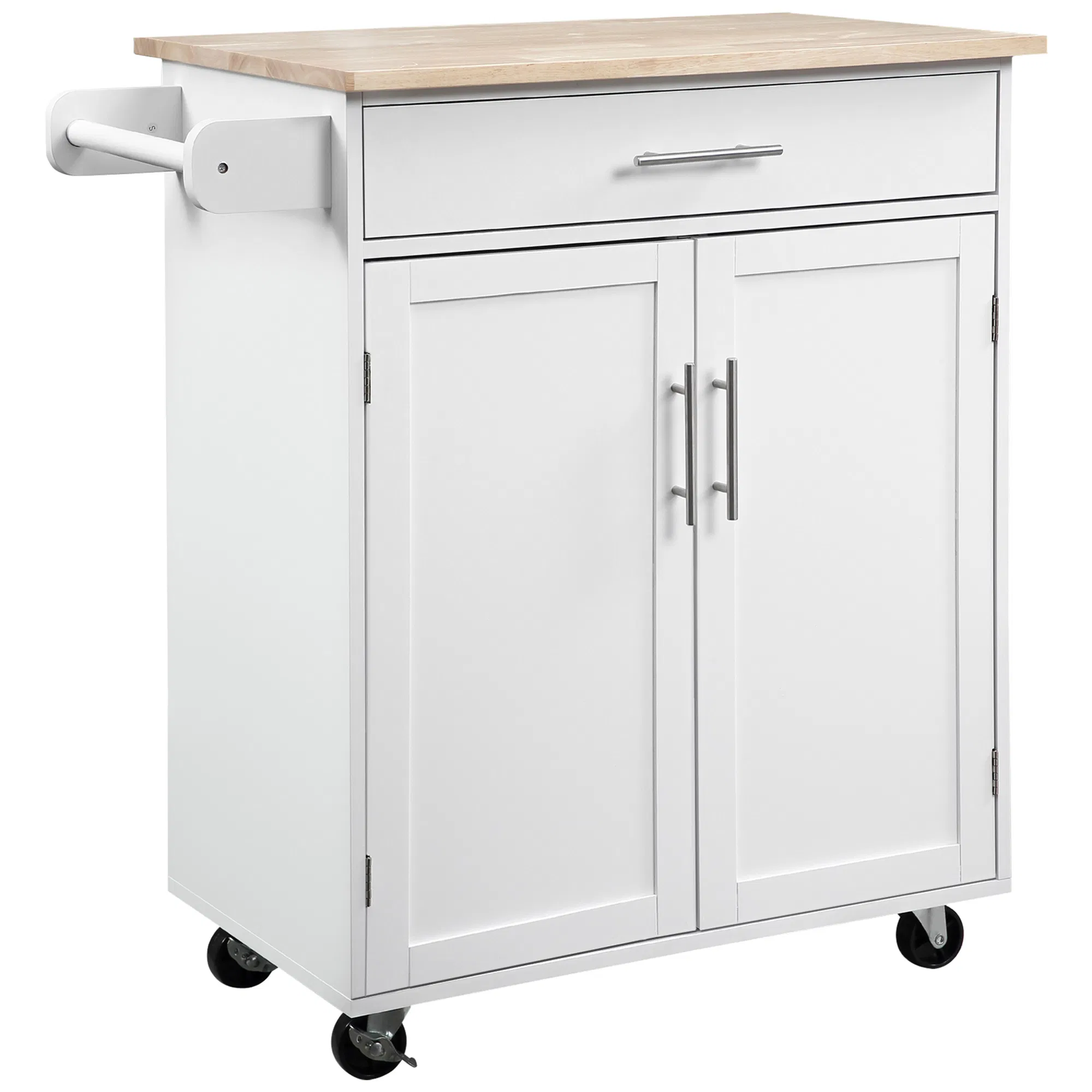 Kitchen Trolley Mobile Kitchen Island on Wheels Serving Cart Wooden Storage w/ Drawer and Towel Bar White