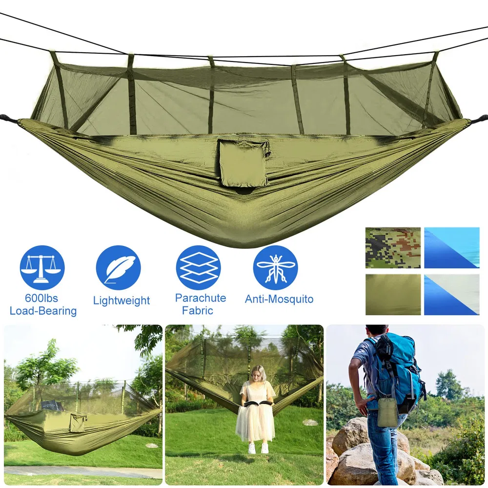 600lbs Load 2 Persons Hammock w/Mosquito Net Outdoor Hiking Camping Hommock Portable Nylon Swing Hanging…