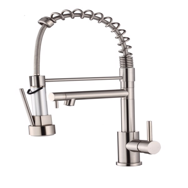 Kitchen Faucet with Pull Down Sprayer, Touch On Single Handle 2- Function Stainless Steel Spring Neck, Single Hole Installation for Residential, Commercial, RV, Bar & More, Brushed Nickel[Unable to sh-9