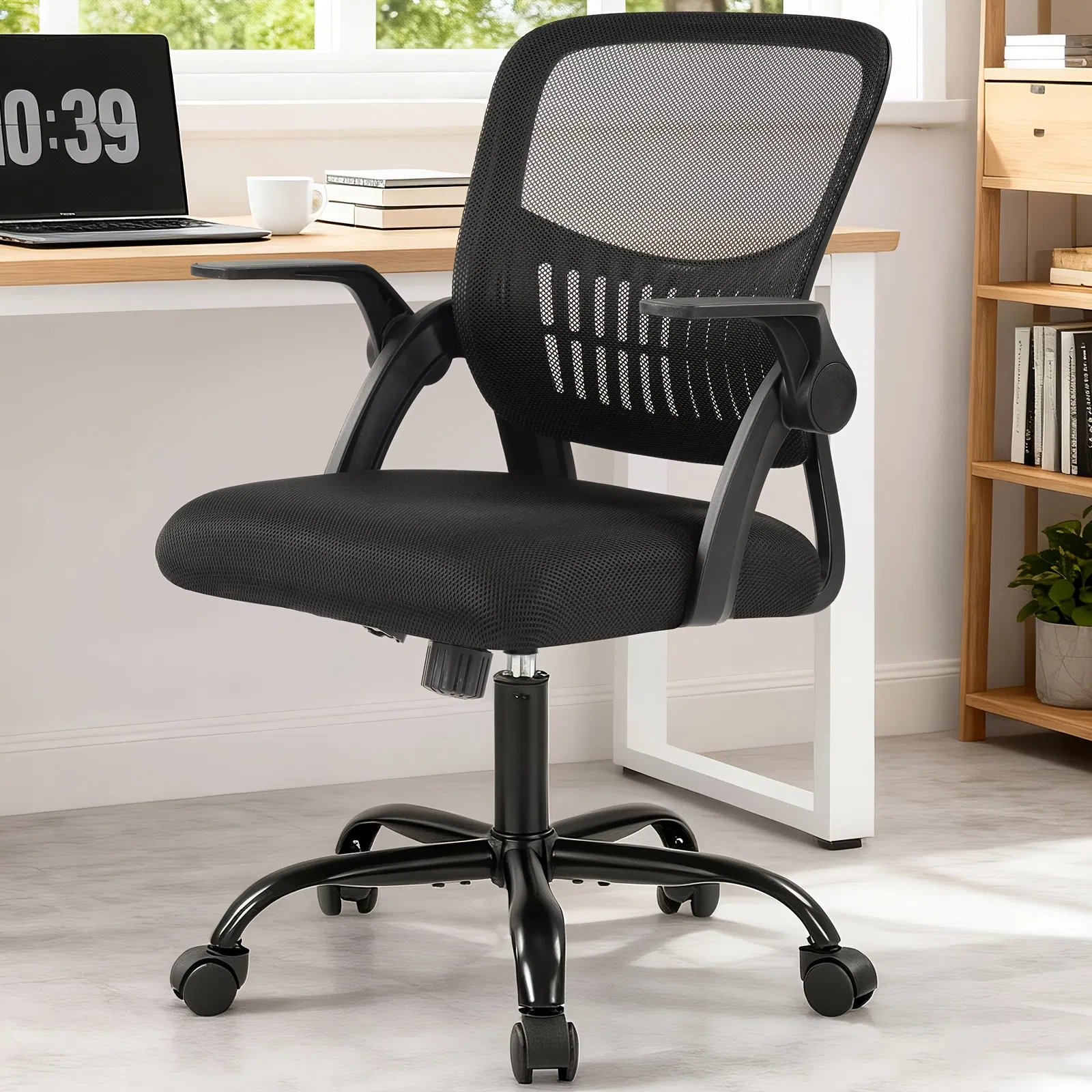 Ergonomic Office Seating - Mid-Back Desk Chairs Featuring Adjustable Height, Swivel Functionality, Flip-Up Armrests, And Lumbar Support, Designed with Breathable Mesh for Home, Study, Or Work Use image 4