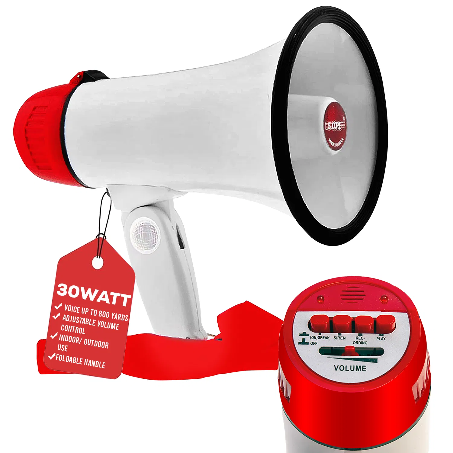 5 Core Megaphone 30W Bull Horn PA Speaker w 800 Yards Range Loud Siren Voice Amplifier Portable