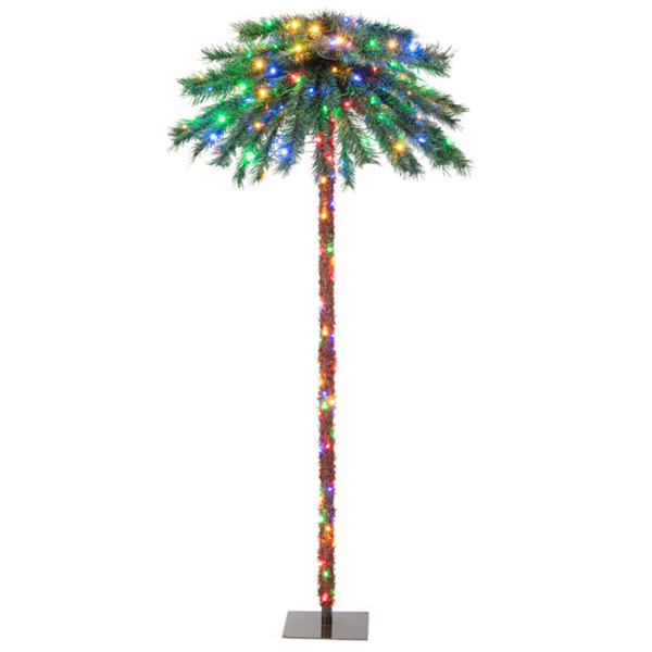 6ft Pre-Lit Christmas Palm Tree - 210 4-Color LEDs (Red/Green/Yellow/Blue), 64 PVC Branch Tips-13